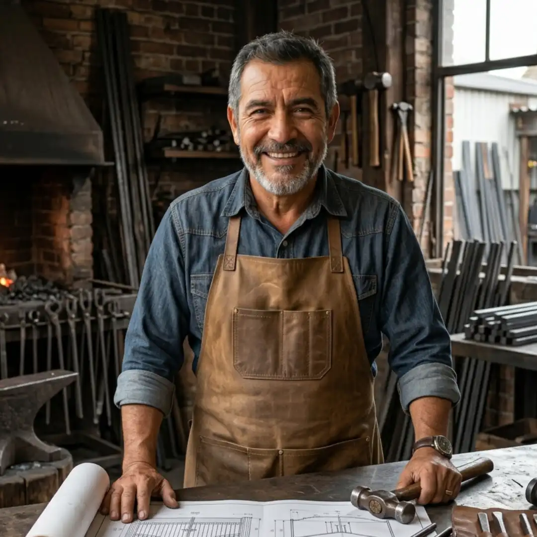 Victor Hernandez, professional metal fabricator, in his shop